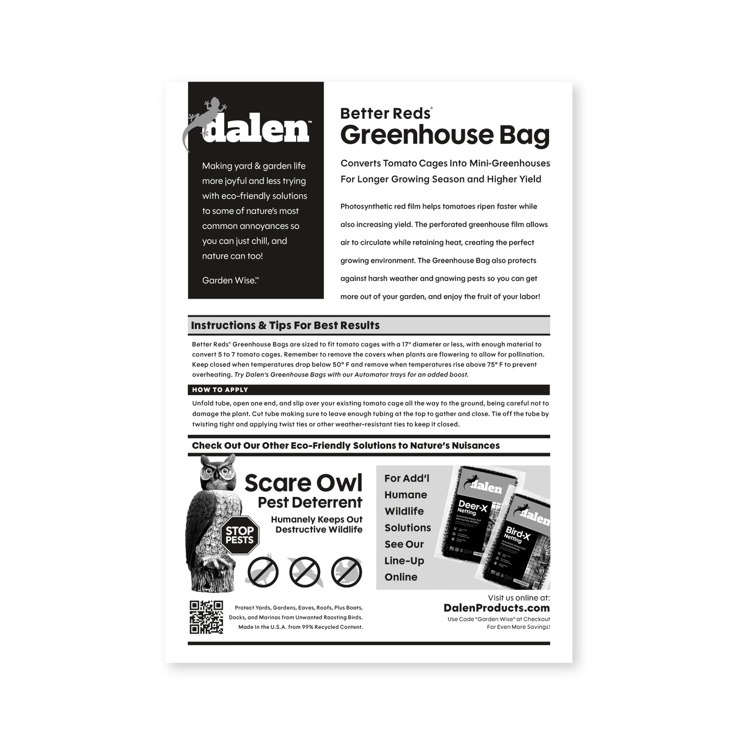 Dalen Better Reds Greenhouse Booster Tomato Cage Cover for Faster Ripening