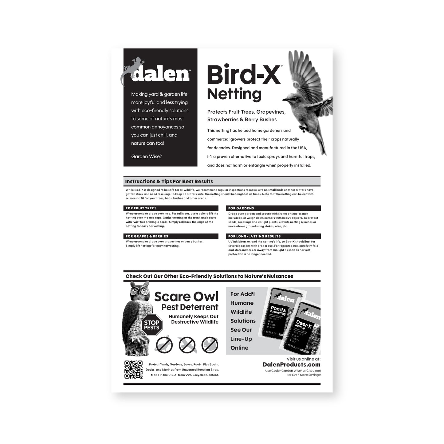 Dalen Bird-X Protective Mesh Netting Multi-Size Bird Barrier for Gardens