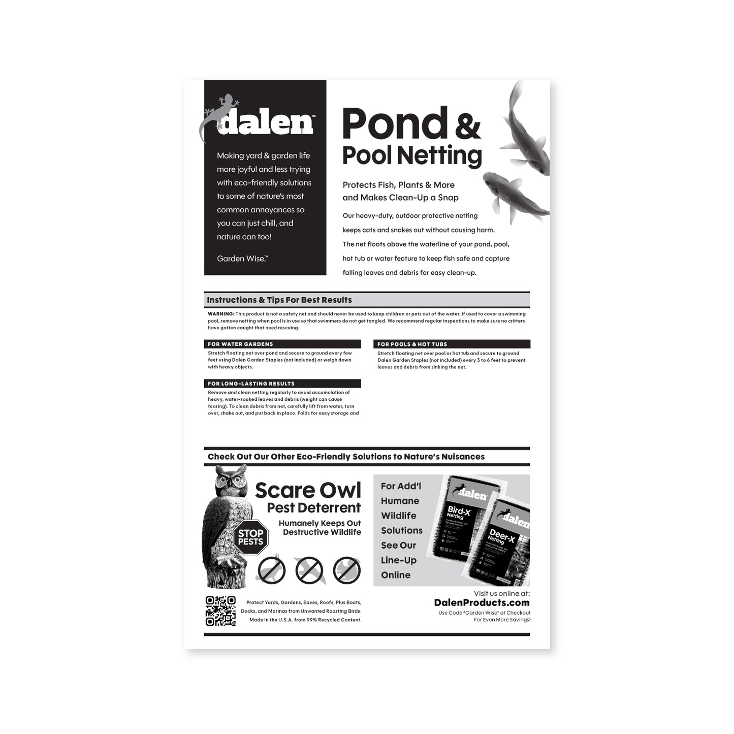 Heavy-Duty Pond & Pool Netting, Floating & Reusable Fish & Debris Protection Cover, by Dalen Products