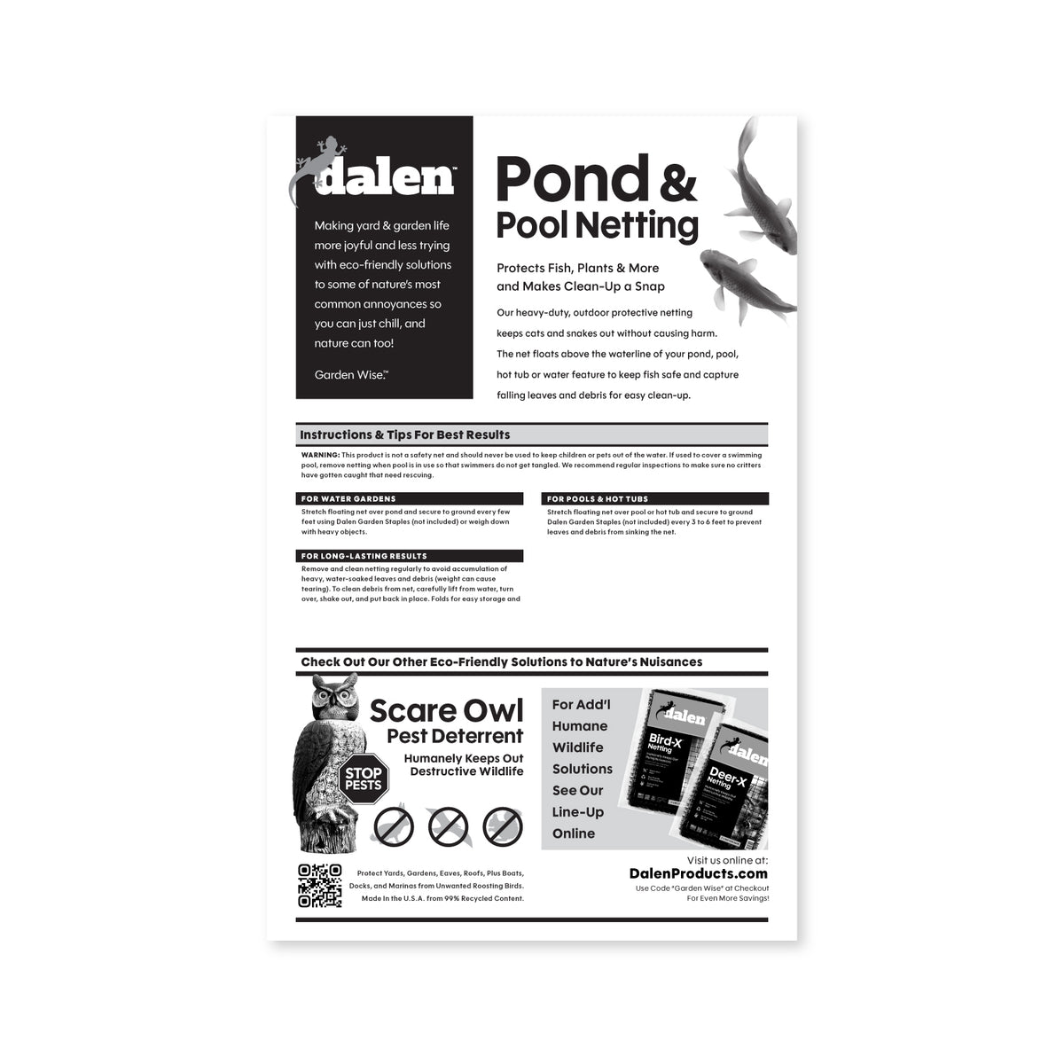 Heavy-Duty Pond & Pool Netting, Floating & Reusable Fish & Debris Protection Cover, by Dalen Products