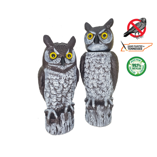 2 Scare Owls Combo Bundle - Rotating Head & Great Horned