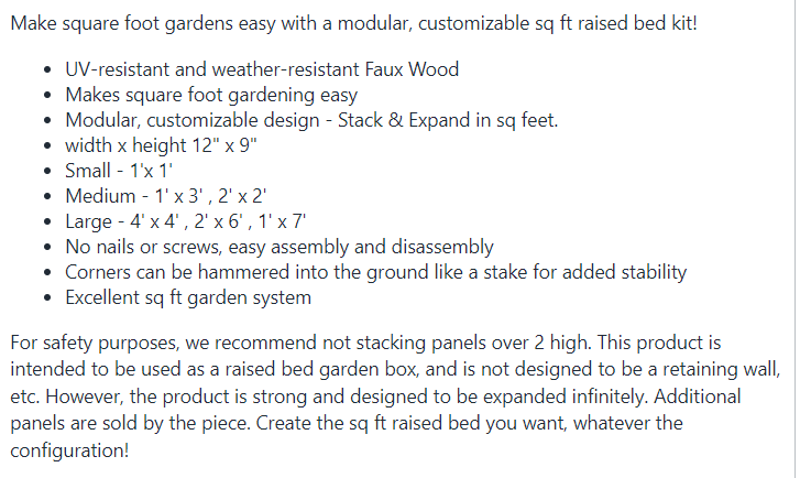 Square Foot Planter - Raised Bed Container Garden Kit - Faux Wood