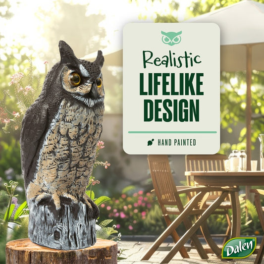 16" Great Horned Owl Decoy - Lifelike Hand-Painted Stationary Scarecrow Bird