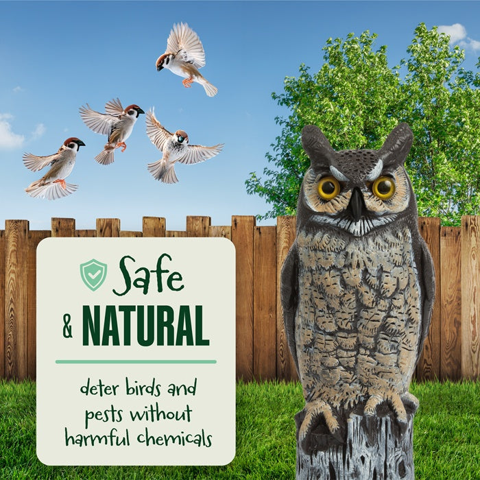 16" Great Horned Owl Decoy - Lifelike Hand-Painted Stationary Scarecrow Bird
