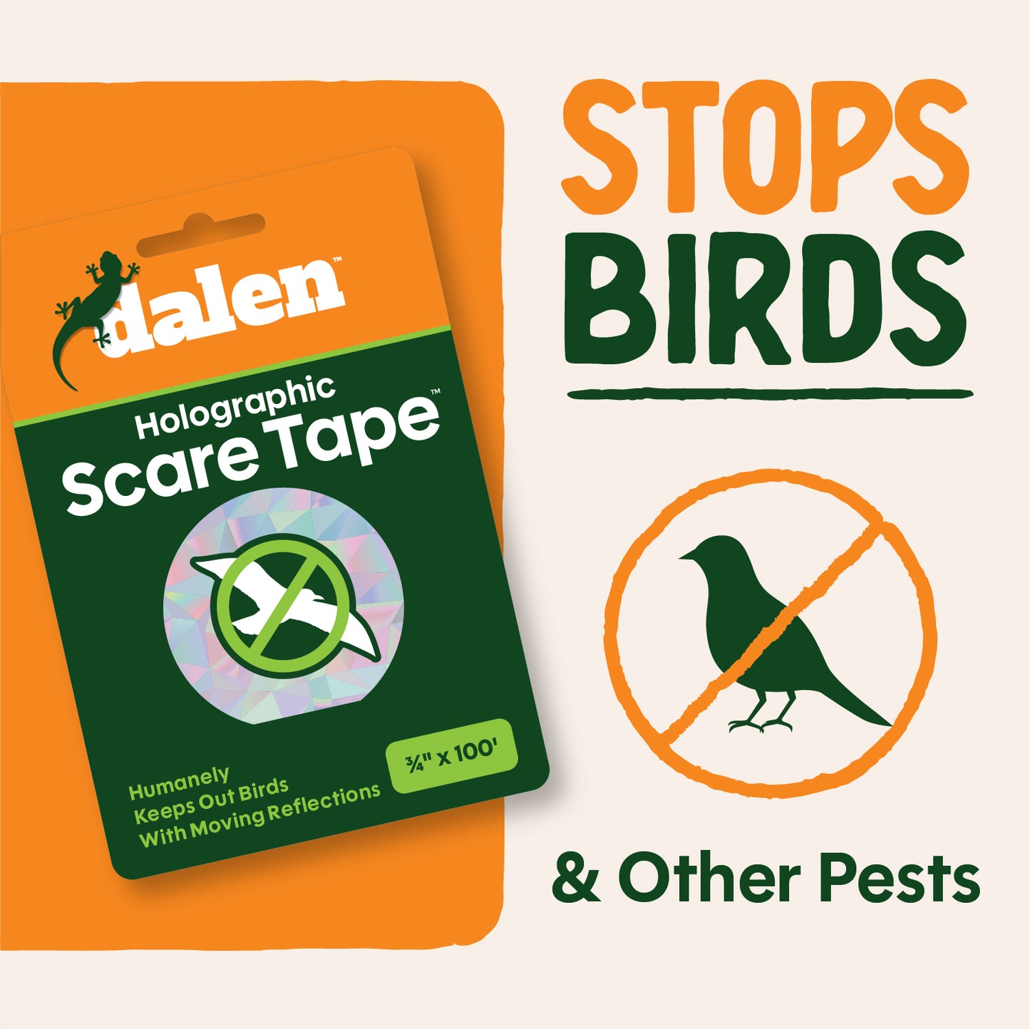 Dalen Holographic Scare Tape 100ft Full-Spectrum Reflective Bird Deterrent Ribbon