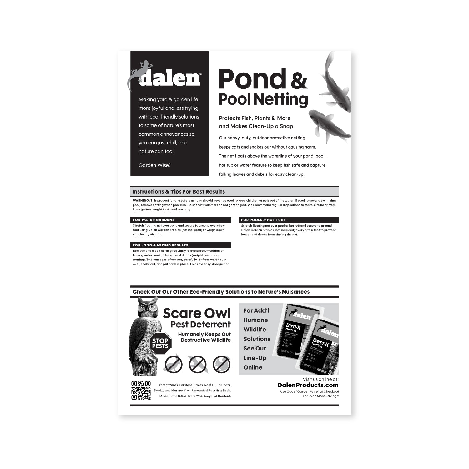 Heavy-Duty Pond & Pool Netting, Floating & Reusable Fish & Debris Protection Cover, by Dalen Products