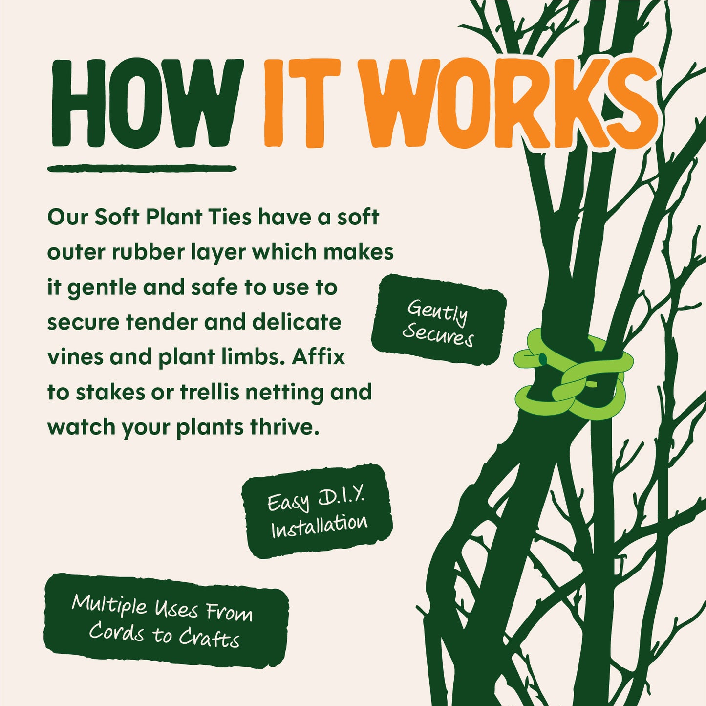 Dalen Reusable Soft Rubber Plant Ties for Delicate Vines and Trellis Support