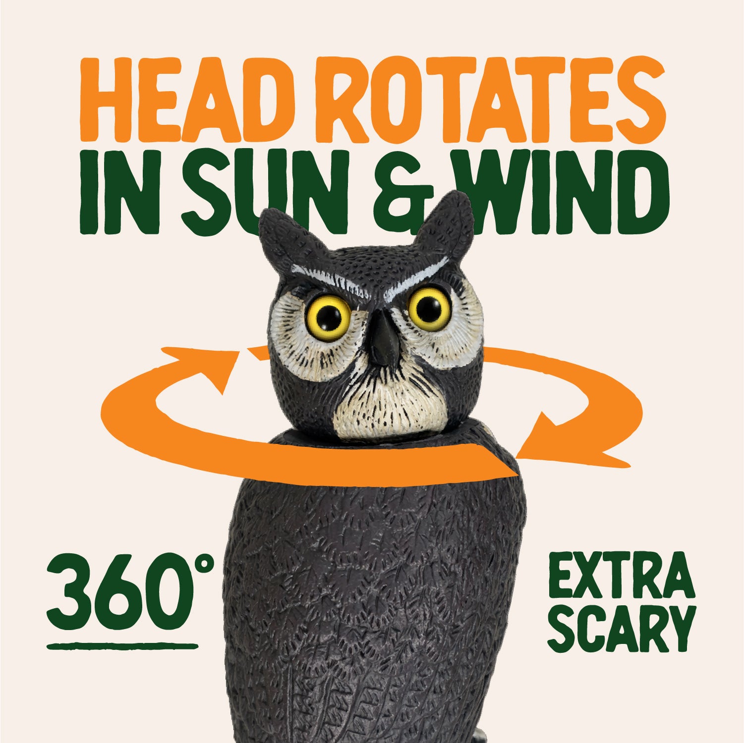 Dalen 18in Sol-R Solar & Wind-Powered Owl Decoy Bird Deterrent