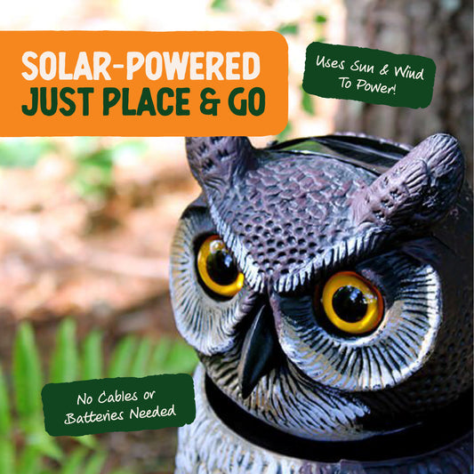 Dalen 18in Sol-R Solar & Wind-Powered Owl Decoy Bird Deterrent
