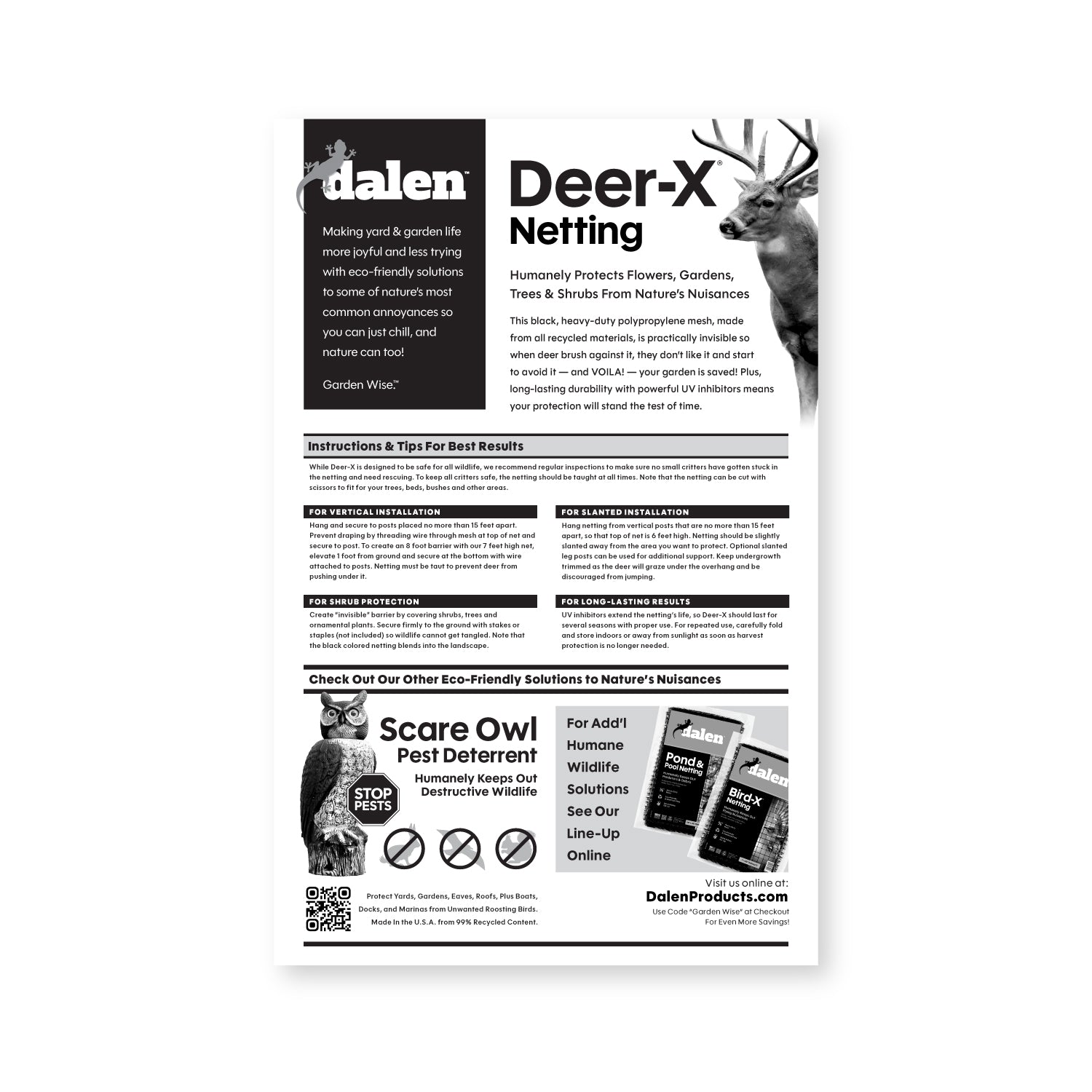 Deer-X Heavy-Duty Black Deer Netting, UV-Resistant Reusable by Dalen Products