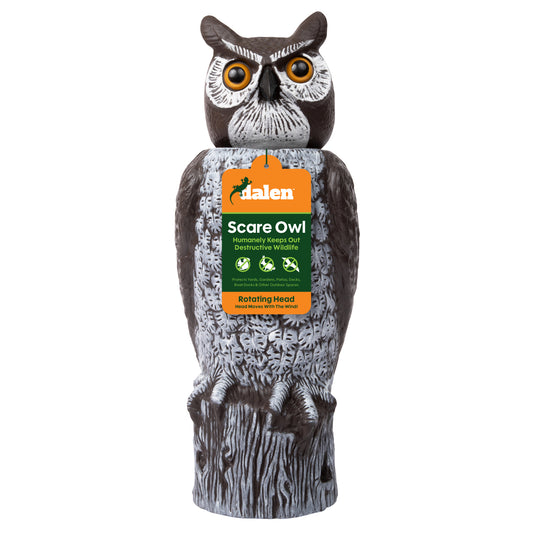 Rotating Head Owl Decoy, 18", Lifelike 360° Natural Enemy Scarecrow Bird, by Dalen Products