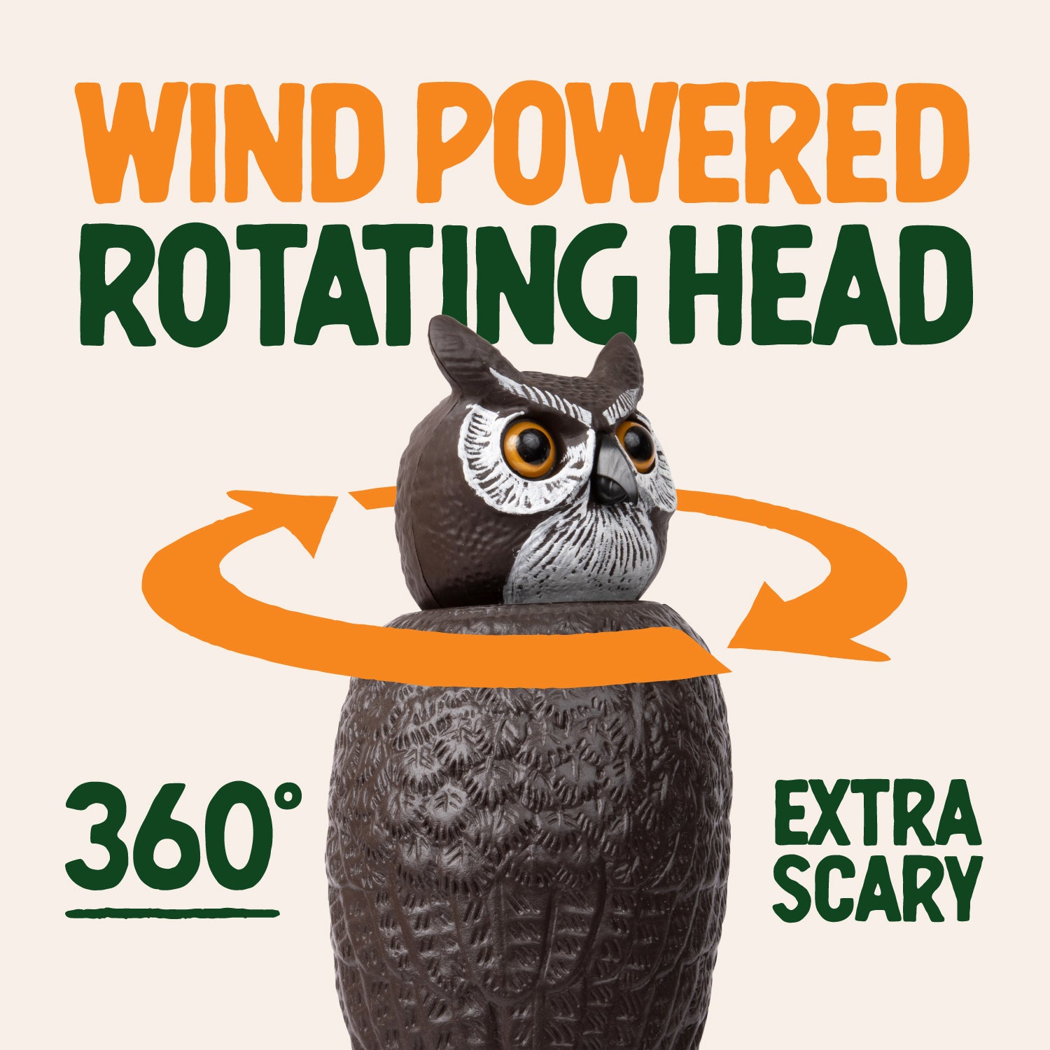 Dalen 18in Rotating Head Great Horned Owl Decoy Chemical-Free Bird Deterrent