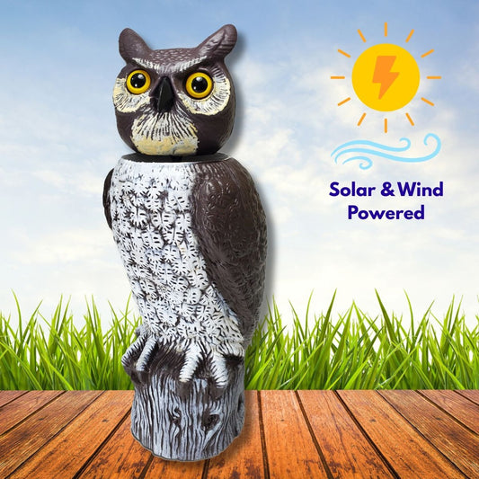 SOL-R Solar & Wind Power Owl Decoy - 18" Eco-Action Energy Scarecrow Bird