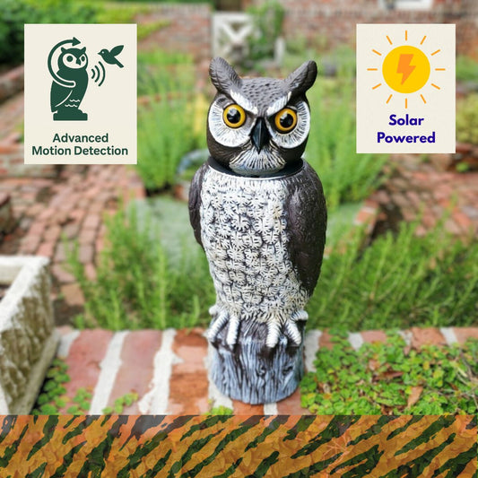 TIGER OWL Deluxe 18" Motion-Sensing Solar Owl Decoy - Top Rated Scarecrow Bird