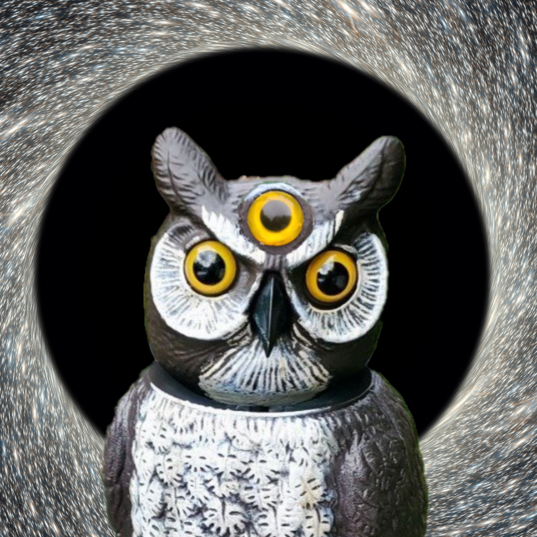 black hole void owl with 3 eyes
