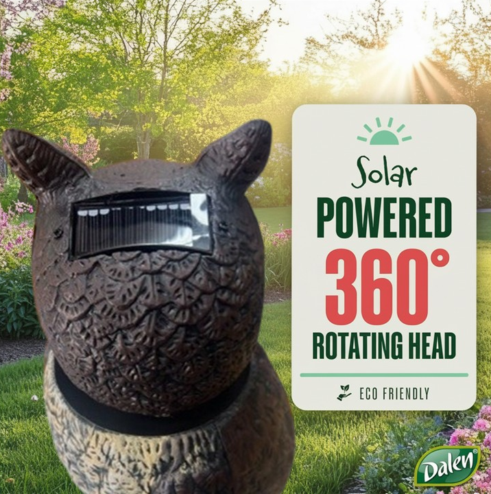 SOL-R Solar & Wind Power Owl Decoy - 18" Eco-Action Energy Scarecrow Bird